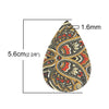 P794 - 10 pcs. Black and Yellow Multicolor Filigree Floral Faux Leather Dangle Charms Pendants - Teardrop - 56mm (2.2") - Double Sided