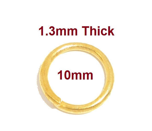 J130 - 100 pcs Gold Plated Open Jump Rings - 10mm - 16 Gauge (1.3mm Thick)