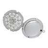 P760 - 3pcs. Silver Tone Carved Round Perfume Diffuser Pendant Photo Picture Locket Box with Rhinestone- 36mm X 32mm - Fits 24mm Images - It opens