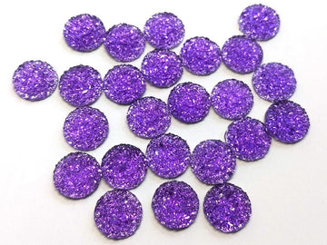 CA840 - 10 pcs Druzy Resin Embellishment Cabochons Purple - 12mm - Dome Circle