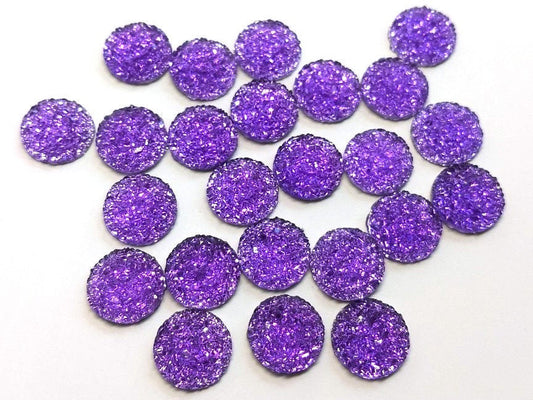 CA840 - 10 pcs Druzy Resin Embellishment Cabochons Purple - 12mm - Dome Circle