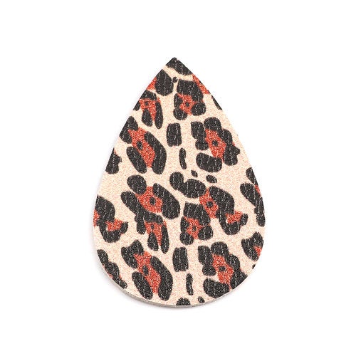 P1049 - 3 pcs. Jaguar Faux Leather Dangle Charms Pendants - Teardrop - Black and Brown - 54mm (2.13") - Double Sided