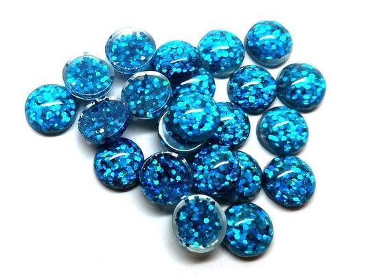 CA887 - 10 pcs Druzy Resin Embellishment Cabochons - 10mm - Glitter Style - Aqua Blue - Solid