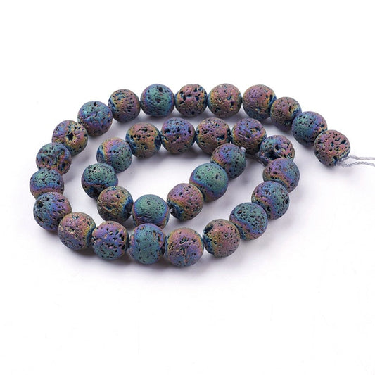 BD458 - 12mm Rainbow Stone Lava Round Beads - 15.35" strand - Hole Size: 1.5mm - 33 pcs. - Natural