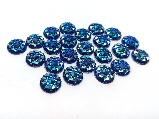 CA161 - 10 pcs Druzy Resin Embellishment Cabochons Blue Multicolor - 10mm - Shimmer Style