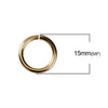 J263 - 50 pcs 304 Stainless Steel Gold Plated Open Jump Rings 15mm - 12 Gauge (2mm Thick) - THICK - HEAVY - Hypoallergenic! Tarnish Resistant!