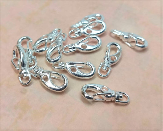 CL170 - 12 pcs. Silver Plated Lobster Clips Swivel Clasps for Key Ring - 22mm x 9mm- Rotates - Claw Clasps - Dozen
