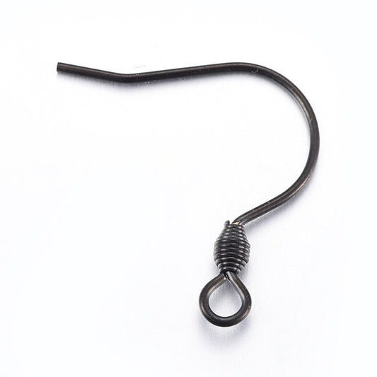 E528 - 20 pcs 304 Stainless Steel Earring Hooks with Spring - Gunmetal - 18mm x 18mm - Hypoallergenic! Tarnish Resistant! Hole size: 2mm