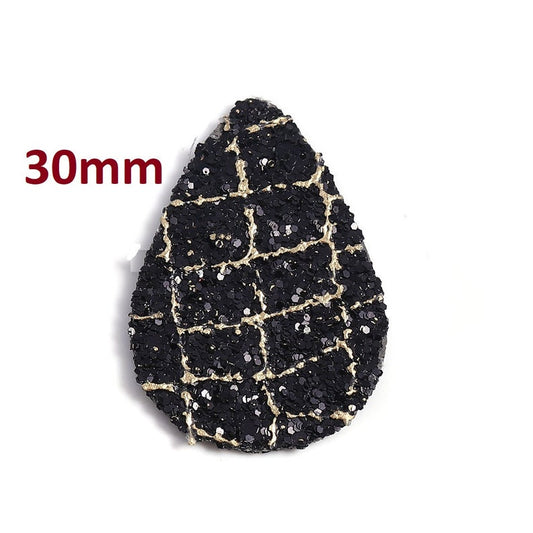 FL0008 - 10 pcs Black Gold Lines Glitter Faux Leather Dangle Pendants - Teardrop - 30mm (1.18") - Great for Earrings and Dangles! Double Sided