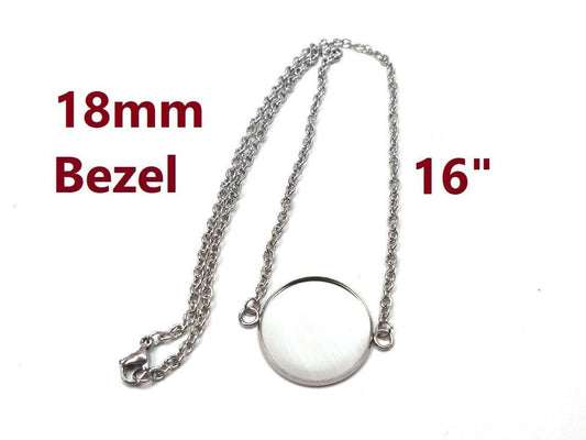 N200 - 3 pcs. 304 Stainless Steel Silver Tone Chain Necklaces - 16" (40.7cm) - 18mm Bezel - Tarnish Resistant!