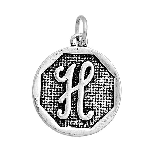 P102 - 4 pcs. Antique Silver LARGE Letter "H" Alphabet Letter Charm Pendant - 23mm x 20mm - Stamped Design