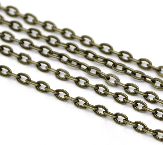 N109 - 10M (32.8 Ft) - Antique Bronze Tone Flat Link-Opened Chain - 3x2mm