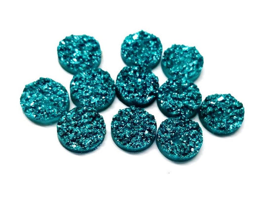 RC0016 - 10 pcs Druzy Resin Embellishment Cabochons Teal Green - 12mm