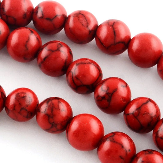 BD357 - 35 Beads - 12mm Red Turquoise Imitation Dyed Round Beads - 15.7 inch strand - Hole Size: 1.5mm