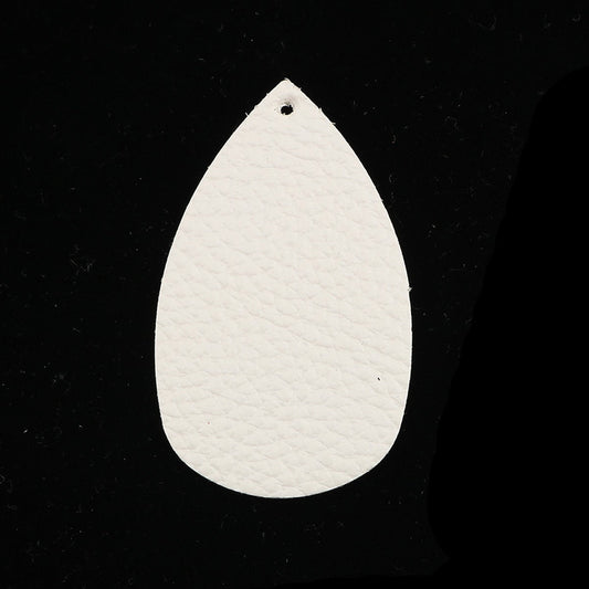 P1033 - 10 pcs. White Faux Leather Dangle Charms Pendants - Plump Teardrop - 58mm (2.3") - Great for Light Earrings! Double-Sided