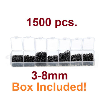 J281 - Box with Assortment of 1500pcs Gunmetal Open and Closed Jump Rings- 3mm to 8mm - 0.7mm-1mm (21 Gauge-18 Gauge)