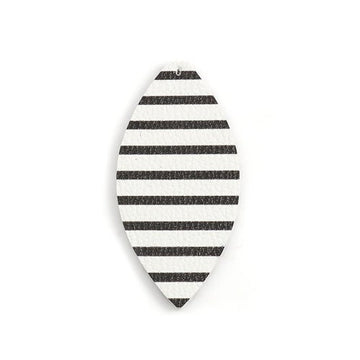 P1093 - 10 pcs. White with Black Stripes Faux Leather Dangle Charms Pendants - Marquise - 68mm (2.7") - Great for Earrings &amp; Dangles! Double Sided