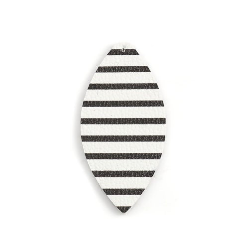 P1093 - 10 pcs. White with Black Stripes Faux Leather Dangle Charms Pendants - Marquise - 68mm (2.7") - Great for Earrings &amp; Dangles! Double Sided