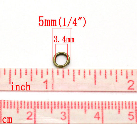 J065 - 100 pcs Antique Bronze Open Jump Rings - 5mm - 19 Gauge (0.9mm Thick)