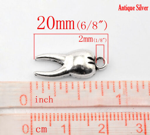P209 – 10pcs. Antique Silver Anatomical Teeth Molars Charms Pendants – 20mm X 8mm (3/4″ x 3/8″)