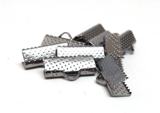 CR014 - 100 pcs. Gunmetal Textured Ribbon Crimp End Caps - 16mm x 8mm