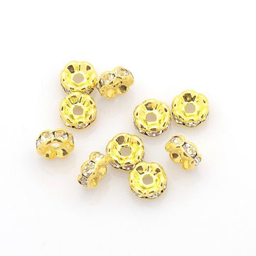 BD590 - 20 pcs Golden Clear Rhinestone Rondelle Spacer Beads - 6mm x 3mm - Grade AAA - Hole Size: 1mm - Curved Edge - Wavy Edge - Bright Gold