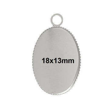 P761 - 10 pcs. Silver Tone Oval Pendant Picture Photo Frame Bezel Setting Pendants Charms - Fits 18mm x 13mm Cabochons / Cameos - 18x13mm - 13x18mm