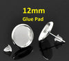 E111C - 1000 pcs. Silver Plated Earring Posts Studs Settings Bezels Cabochons Tacks- 12mm Glue Pad Setting