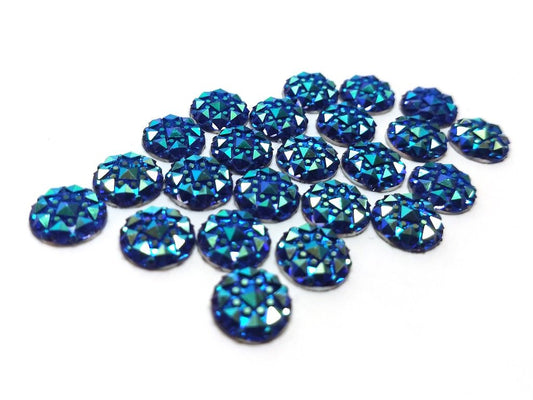 CA161 - 10 pcs Druzy Resin Embellishment Cabochons Blue Multicolor - 10mm - Shimmer Style