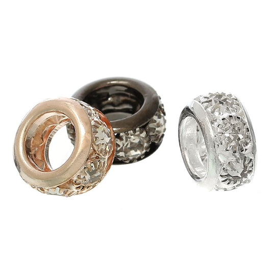 BD513B - 50 pcs Assortment Rhinestone Rondelle Spacer Beads - 10mm x 5.5mm - Hole Size: 5.4mm - Fits European and Paracord Beads!