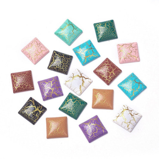 CA791 - 10 pcs Assortment of Resin Embellishment Cabochons Crackle - 12mm - Square - Dome