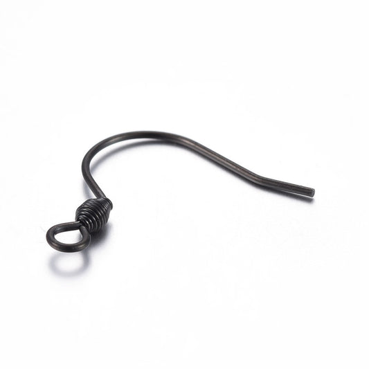 E528 - 20 pcs 304 Stainless Steel Earring Hooks with Spring - Gunmetal - 18mm x 18mm - Hypoallergenic! Tarnish Resistant! Hole size: 2mm