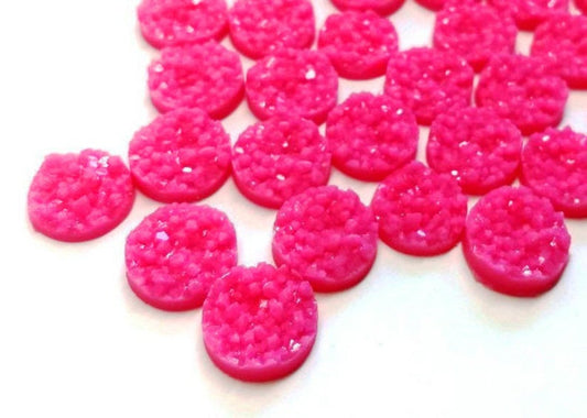 RC0017 - 10 pcs Druzy Resin Embellishment Cabochons Hot Pink - Solid - 12mm