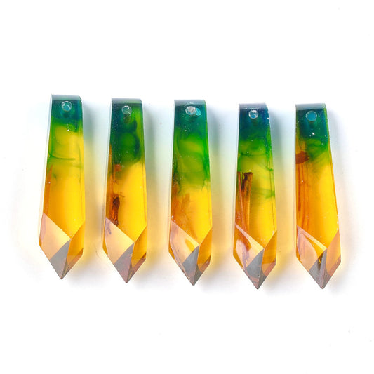 P2007 - 2 pcs. Yellow and Green Clear Resin and Wood Long Pendant - 63mm x 14mm - (2.5" x 0.6") - Great for Earrings and Necklaces!