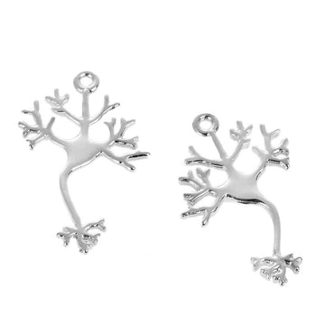 P346 - 10 pcs. Silver Tone Chemistry Science Cell Neuron Charms Pendants - 33mm X 21mm - 1.3 in x 0.83 in