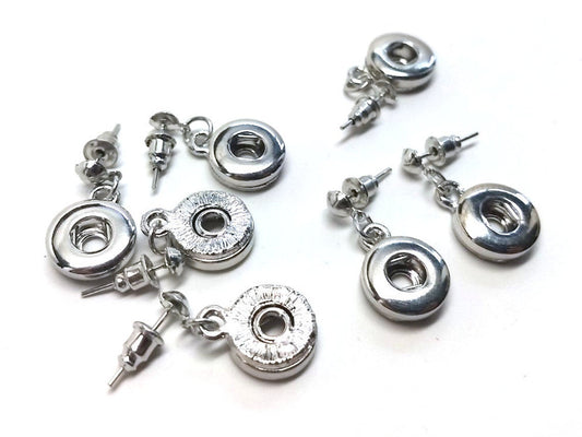 E772 - 2 pcs. 304 Stainless Steel Earring Dangle Posts - For 12mm Chunk Snap Buttons - Silver Tone