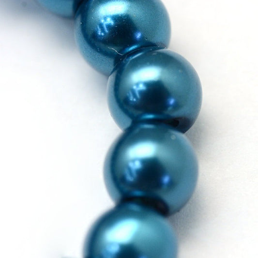 BD109 - 4mm Peacock Blue Glass Pearl Imitation Round Beads - 32 inch strand - Approx. 210 beads - Hole Size: 1mm