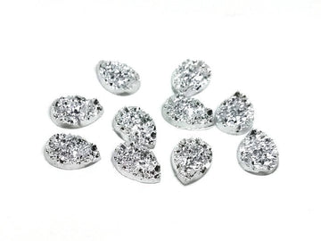 CA667 - 10 pcs Druzy Resin Embellishment Cabochons Silver - 14x10mm - Teardrop - 14mm x 10mm - 3mm Thick