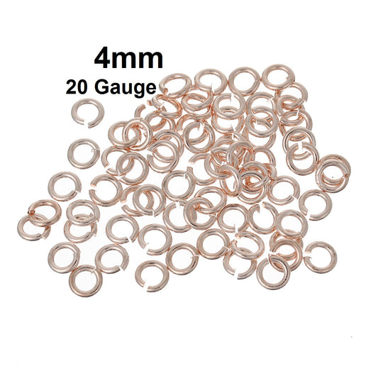 J066 - 100 pcs Rose Gold Plated Open Jump Rings 4mm - 20 Gauge (0.8mm Thick) - High Quality