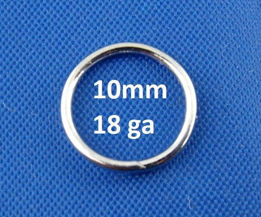 J090 -100 pcs Silver Tone Open Jump Rings - 10mm - 18 Gauge (1mm Thick