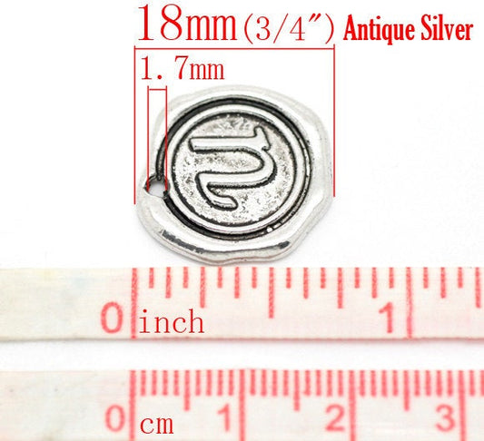P684 - 40 pcs. Antique Silver LARGE Letter "U" Alphabet Letter - 18mm x18mm - Wax Design