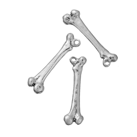 P200A - 5pcs. Antique Silver Anatomical Human Femur Medical Charms Pendants - 32mm X 9mm (1 1/4 inch) - 3D - Double Sided