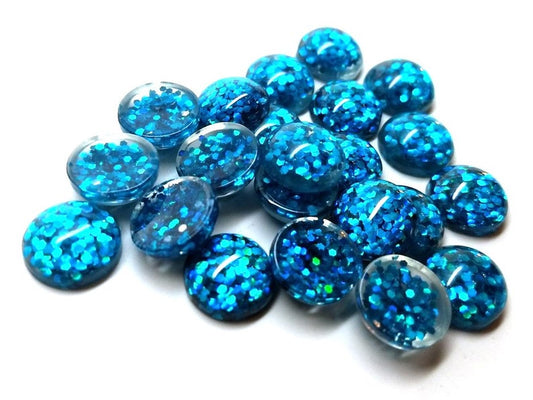 CA887 - 10 pcs Druzy Resin Embellishment Cabochons - 10mm - Glitter Style - Aqua Blue - Solid