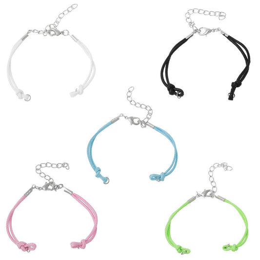 B091 - 10 pcs. Assortment of Nylon String Cord Cord Bracelets - (14.3 cm) - 5.6" - Silver Tone Clasps, Jump Rings and Chain - Great for connectors!
