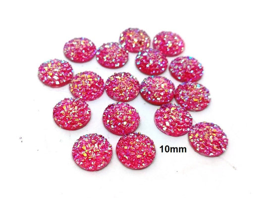 CA162 - 10 pcs Druzy Resin Embellishment Cabochons Hot Pink - 10mm - Dome Circle