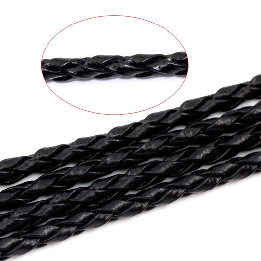N158 - 10M (32.8 FT) - Black Leatheroid Braided Cord - 3mm Thick