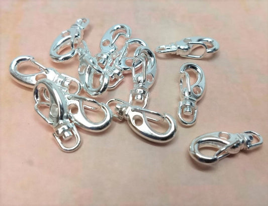 CL170 - 12 pcs. Silver Plated Lobster Clips Swivel Clasps for Key Ring - 22mm x 9mm- Rotates - Claw Clasps - Dozen