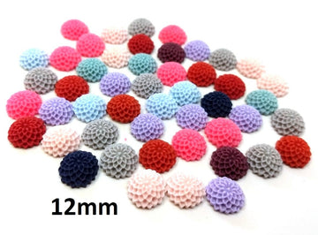 CA805 - 50 pcs Assortment of Resin Dahlia Embellishment Cabochons Flowers - 12mm - Mix of Colors!