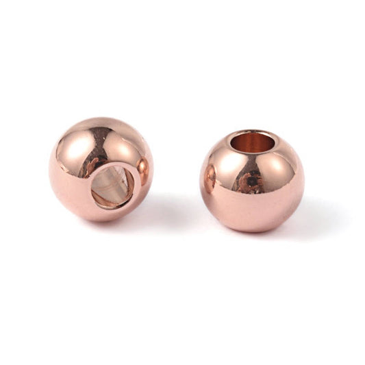 BD514 - 10 pcs 304 Stainless Steel Rose Gold Plated Ball Spacer Beads- 8mm x 6.5mm - Hole Size: 2.5mm - Hypoallergenic! Tarnish Resistant!