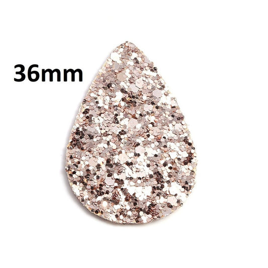 FL0009 - 10 pcs. Champagne Gold Glitter Faux Leather Dangle Charms Pendants - Teardrop - 36mm (1.42") - Great for Earrings and Dangles! Double Sided